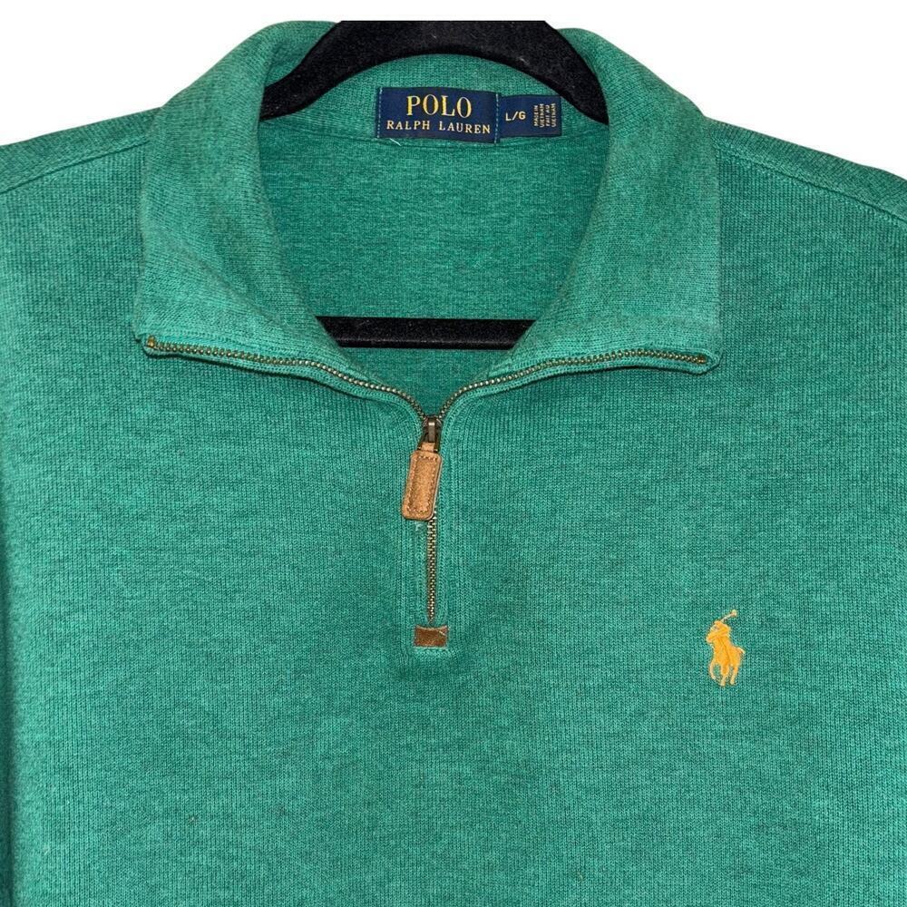 Polo Ralph Lauren 1/4 Zip Green Polo Pullover Men's L Preppy Workwear Office - Picture 3 of 10